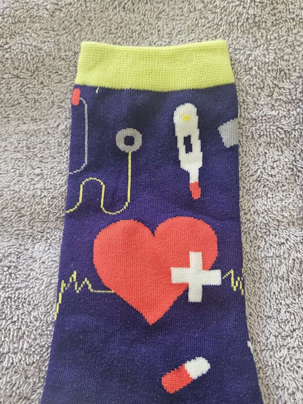 Novelty Nurse Crew Socks - Navy & Lime